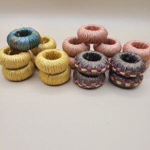 Mixed Lot Of 18 Raffia Earth Colors Napkin Holders Rings